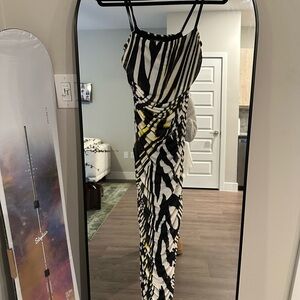 Afrm Ruched Zebra Lime & Black Dress